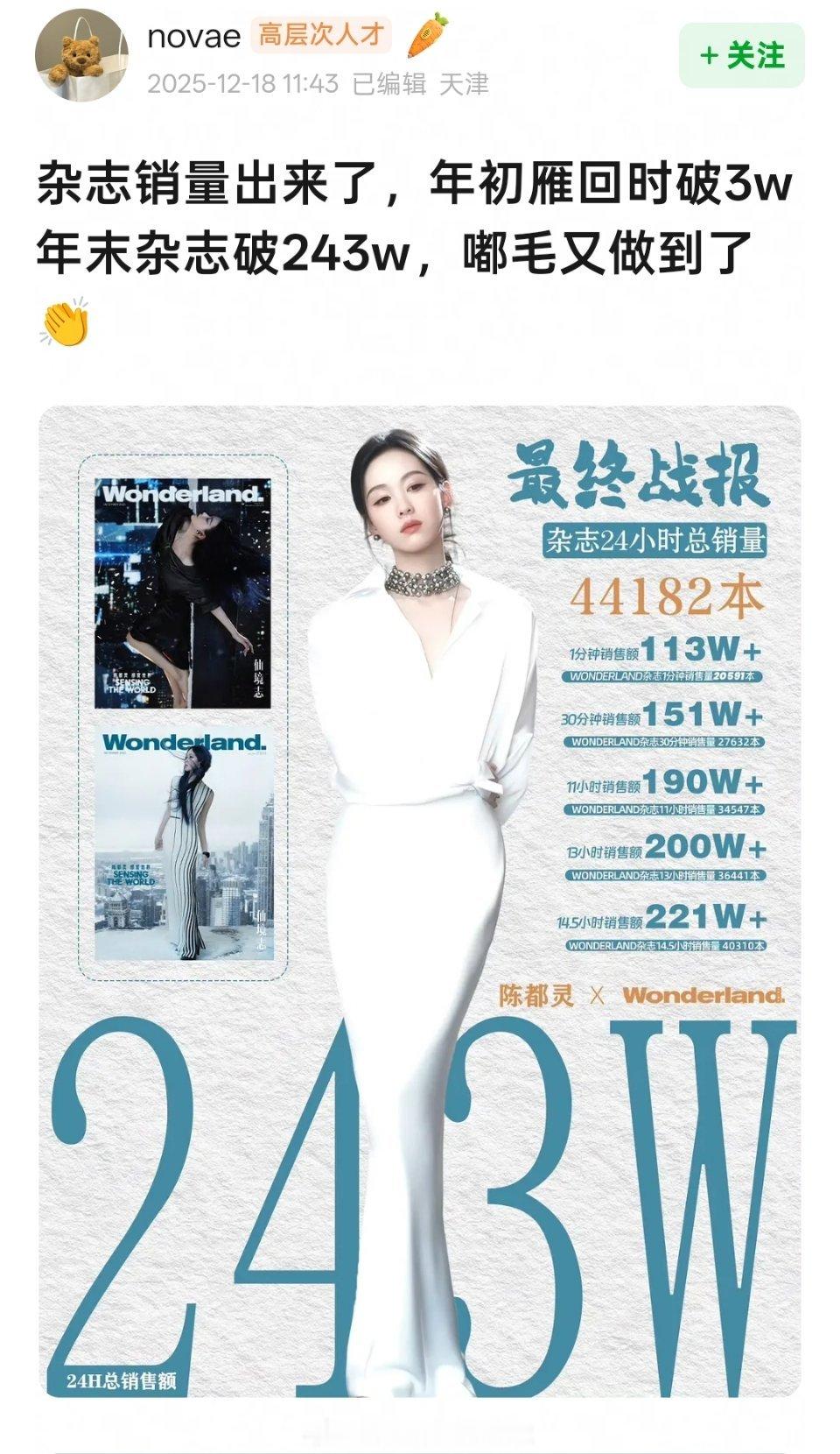 陈都灵最新杂志销量4.4万本，可以算流量花吗？