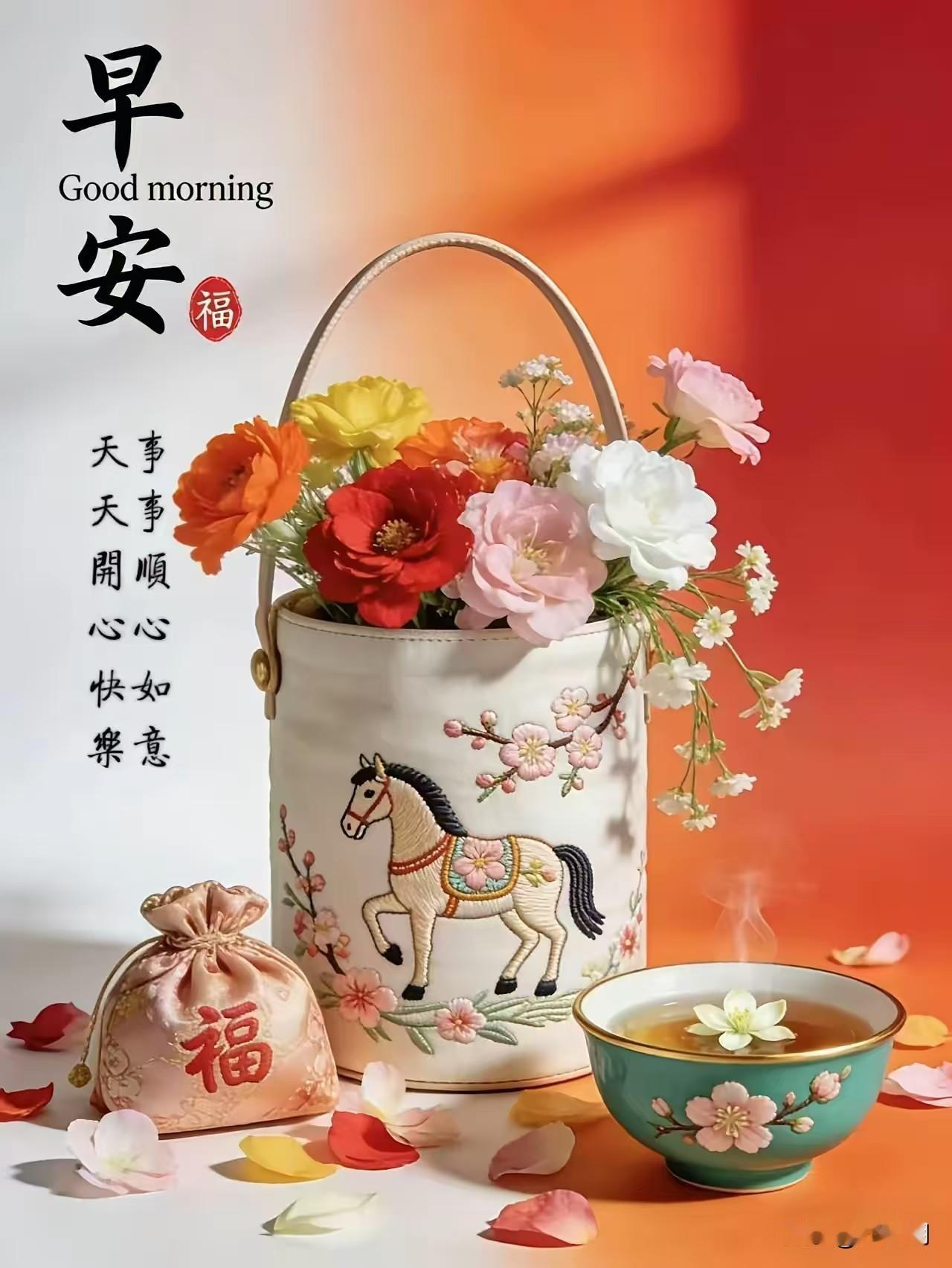 [比心]早安心语[比心]晨光漫过竹篱东，露浸蔷薇浅晕红。鹊踏枝梢传软语，风