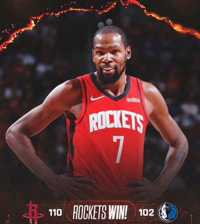 火箭队战胜独行侠，有点东西，目前火箭队已经豪取4连胜，看来杜兰特的加盟，对于火箭