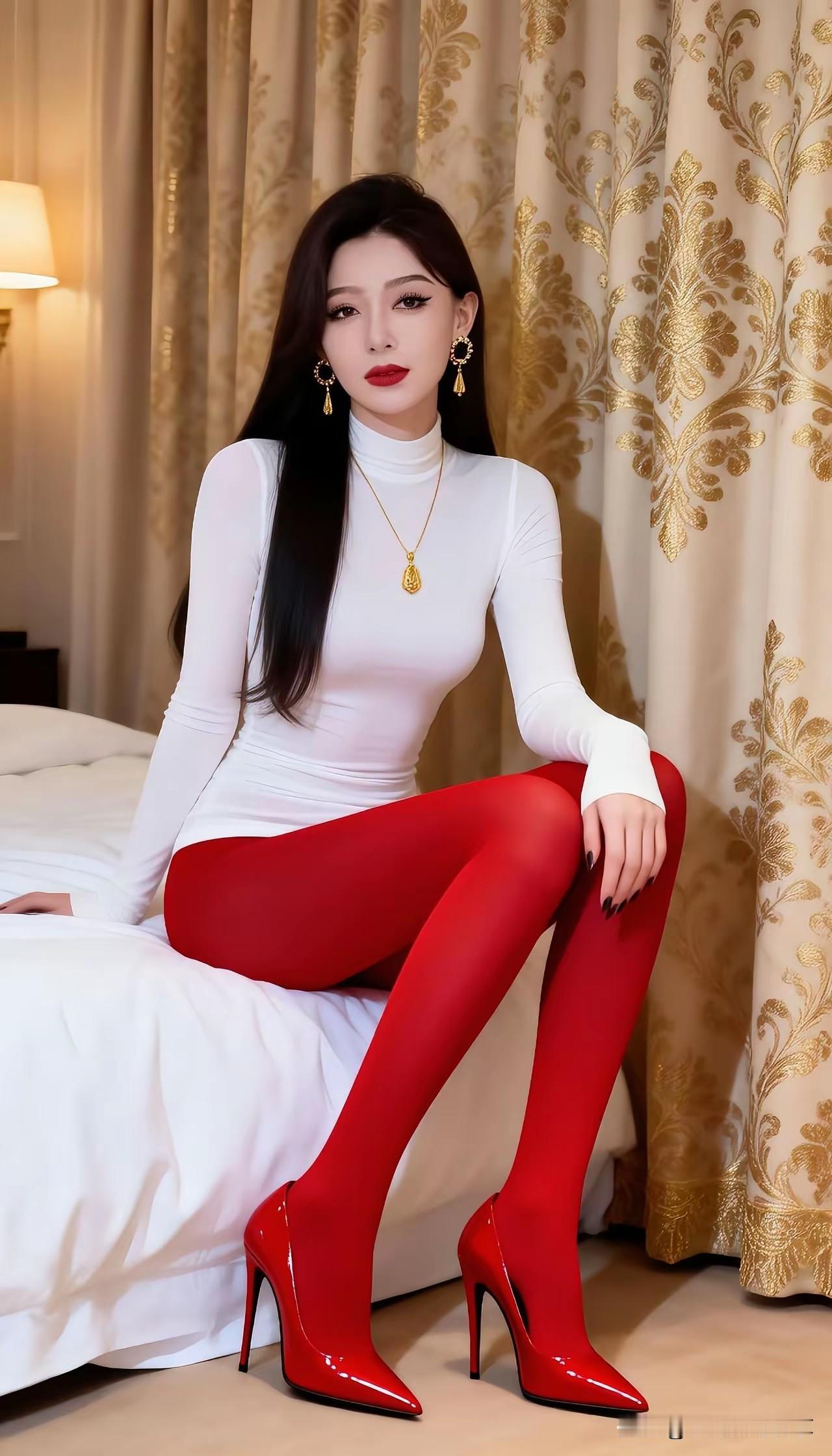 优雅红唇，性感红丝袜，时尚红高跟鞋，完美搭配！💃👠💄黑红色高跟鞋红高跟鞋