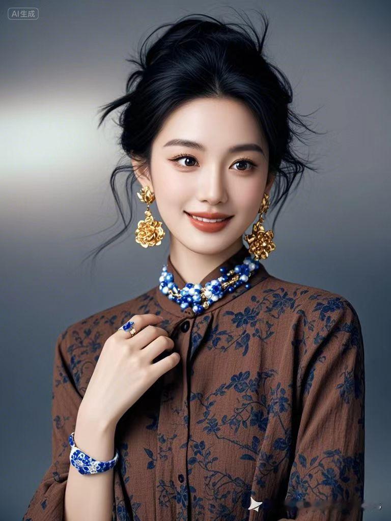 蓝金配色太惊艳！精致珠宝与旗袍的绝美碰撞，优雅如画，笑容治愈满分！