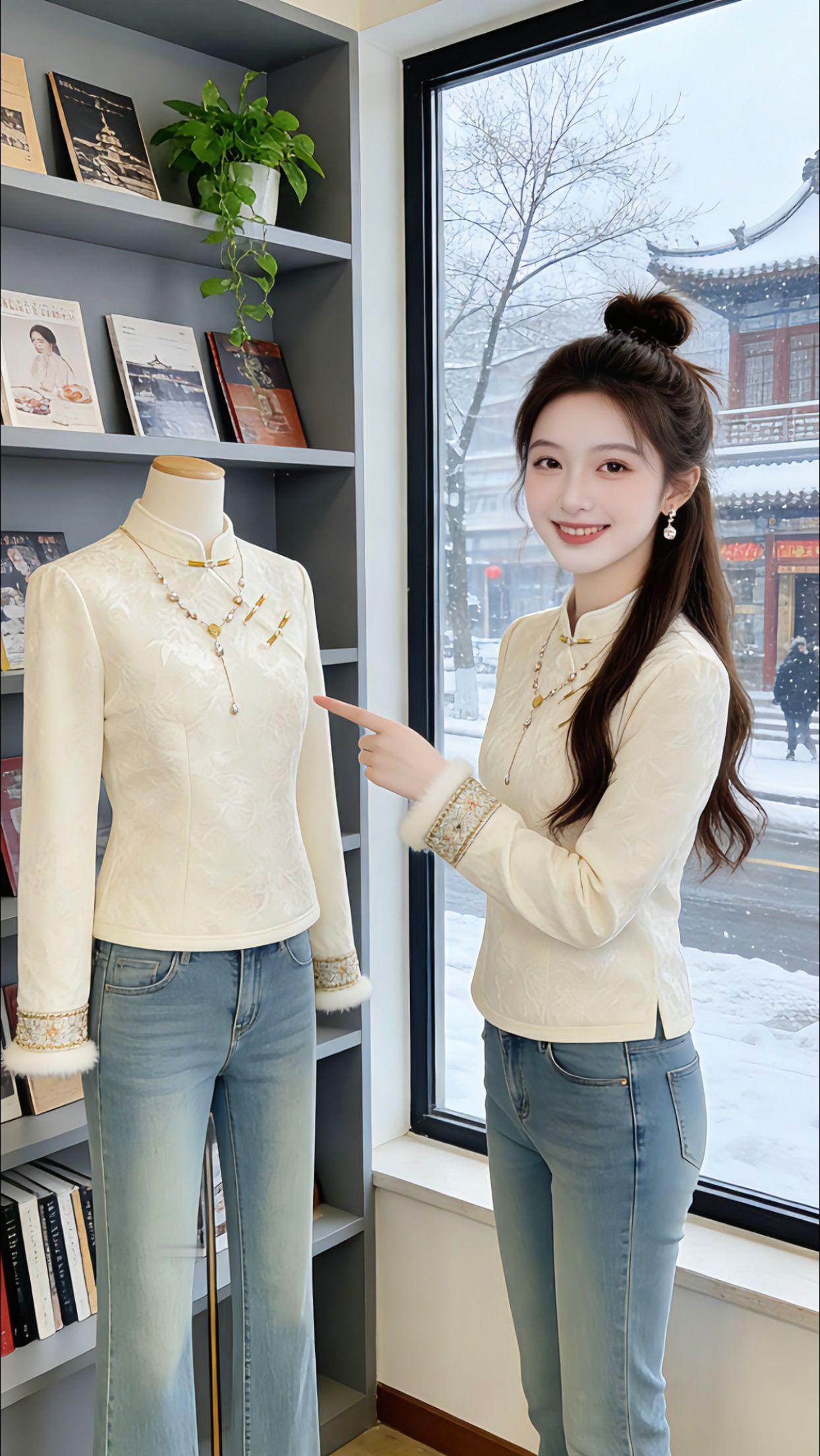 Danny周末和闺蜜逛老城巷，刚出咖啡店就被3个小姐姐追着问链接～身上这件新中式