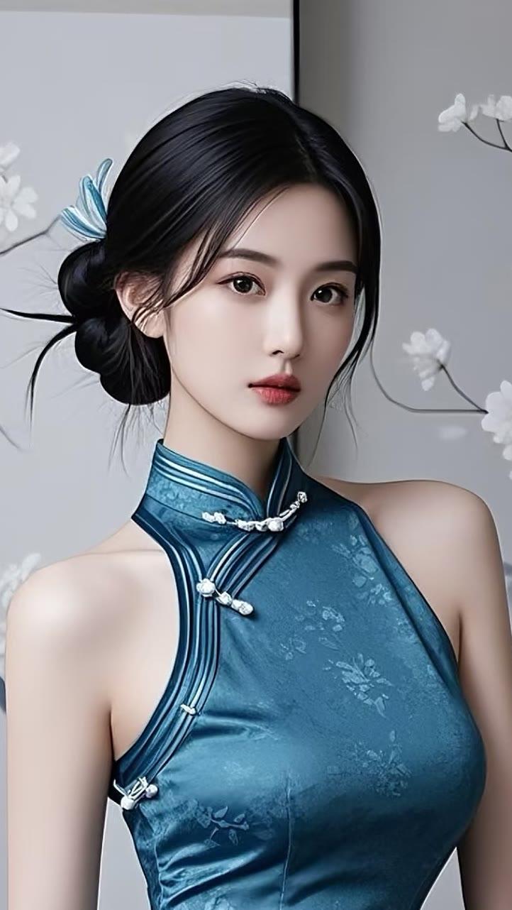 优雅蓝调旗袍，古典韵味十足