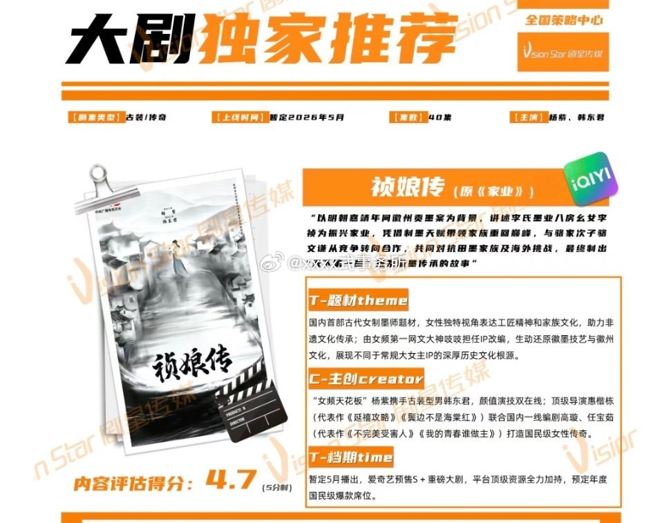 杨紫《祯娘传》招商，5月播出，又是被平台当做爆款剧模式招商T-题材国内首部古代女