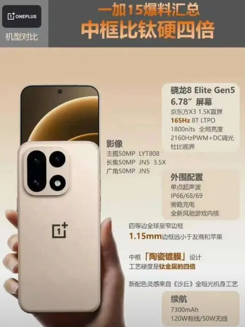 手机圈又要变天了？一加15关键配置全曝光，7300mAh电池+120W有线快