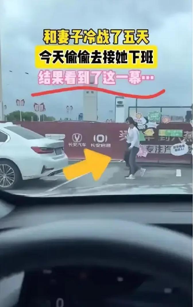 河南一对夫妻冷战了五天，丈夫忍不住，偷偷开车去妻子单位接她下班。没想到车刚停到门