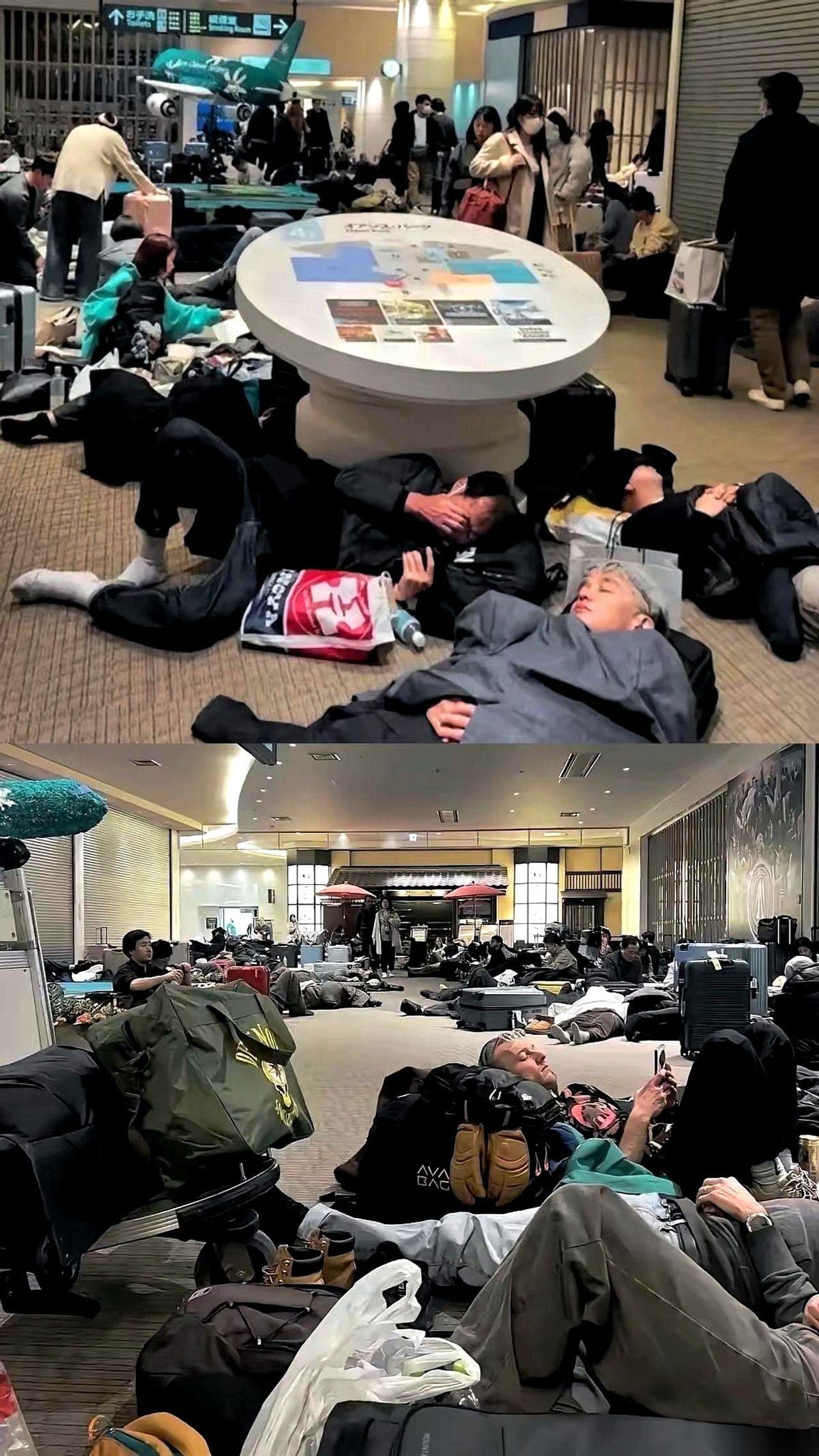 手机一刷，好家伙。日本机场那个人山人海，坐地上啃干粮的照片，直接怼我脸上了。