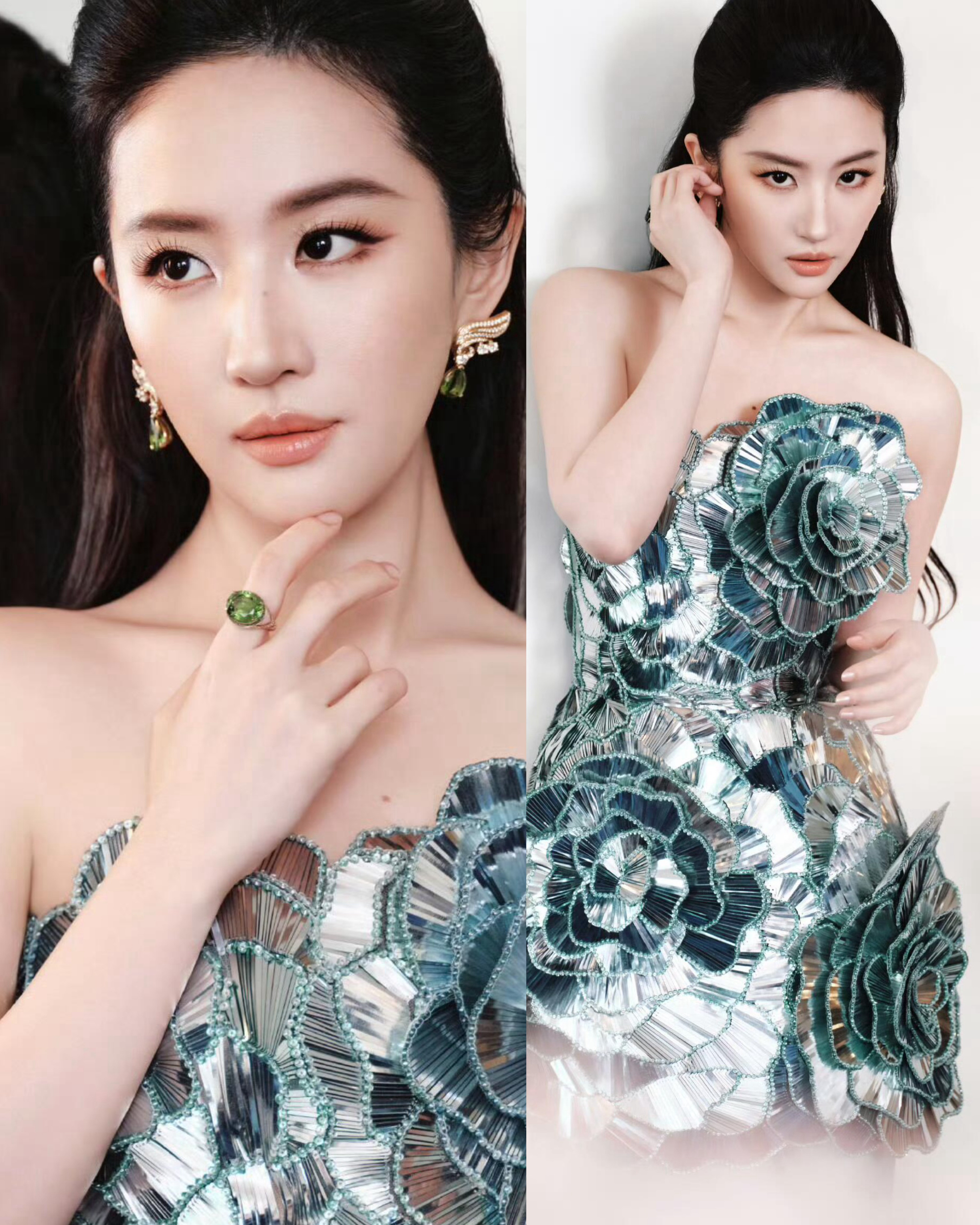 刘亦菲W电影之夜造型来了OscardelaRenta花朵短裙🤲🏻💍