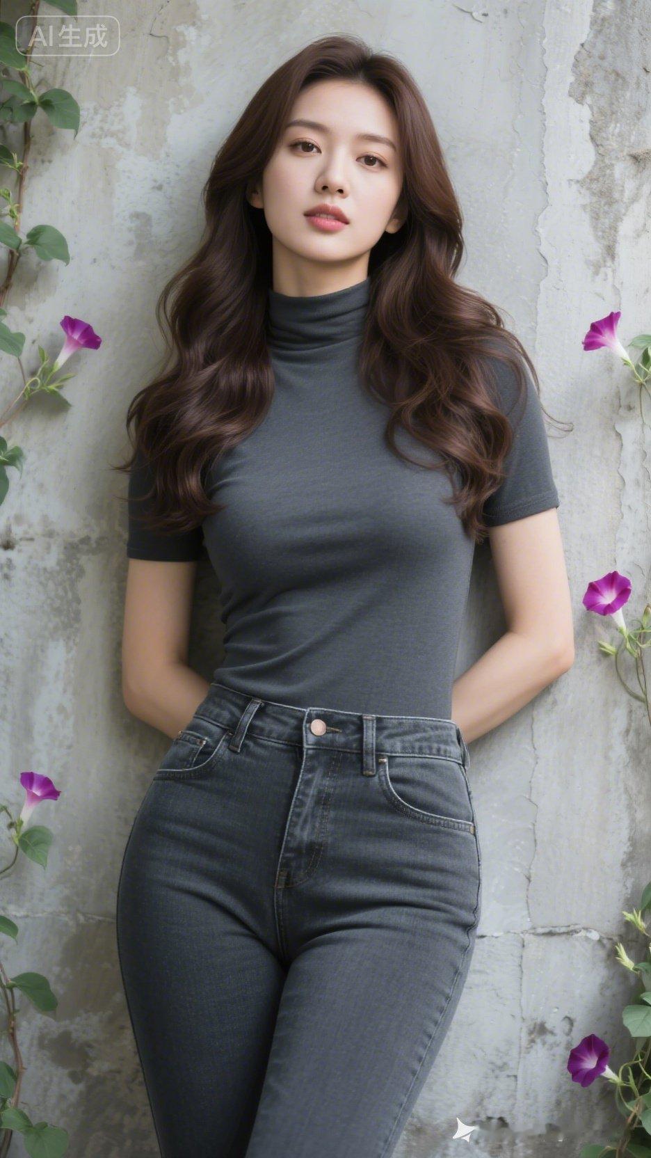 气质穿搭指南：简约灰色高领衫搭配牛仔裤，尽显优雅魅力！