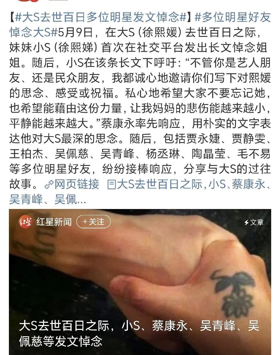 大S百日，小S呼吁圈内好友，普通民众写下对大S的思念，蔡康永率先响应，接着真的就