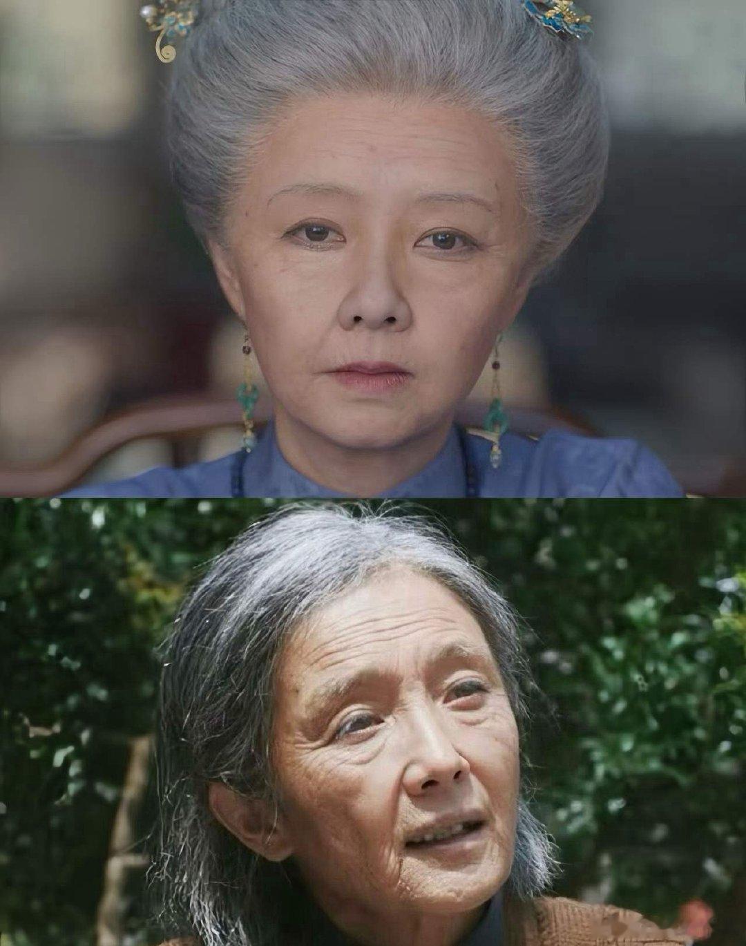同样是老年妆，杨幂比谭松韵真实！谭松韵这个老年妆，怎么看怎么别扭，第一眼看过去，觉得是发型问题，看着
