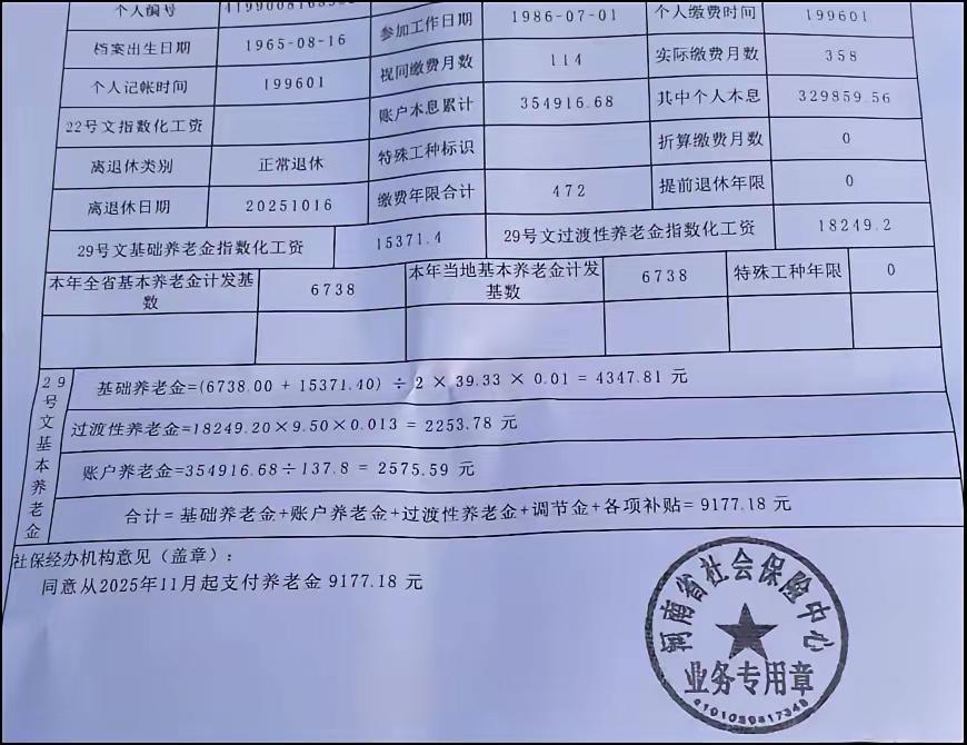 河南省的养老待遇也挺高！​且看这位退休朋友，基本信息如下：1965年8月16