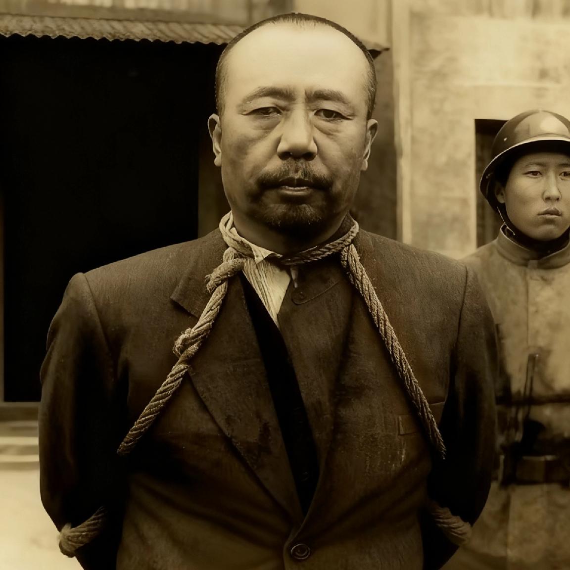 这不是剧照,而是陈宝仓将军就义前,一张真实的照片,他被五花大绑的捆着,这位保定军