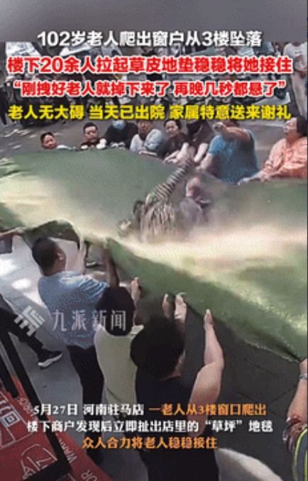 “泪目了！”驻马店102岁老人坠楼后续：20多个邻居用“草皮”稳稳接住，家属上门