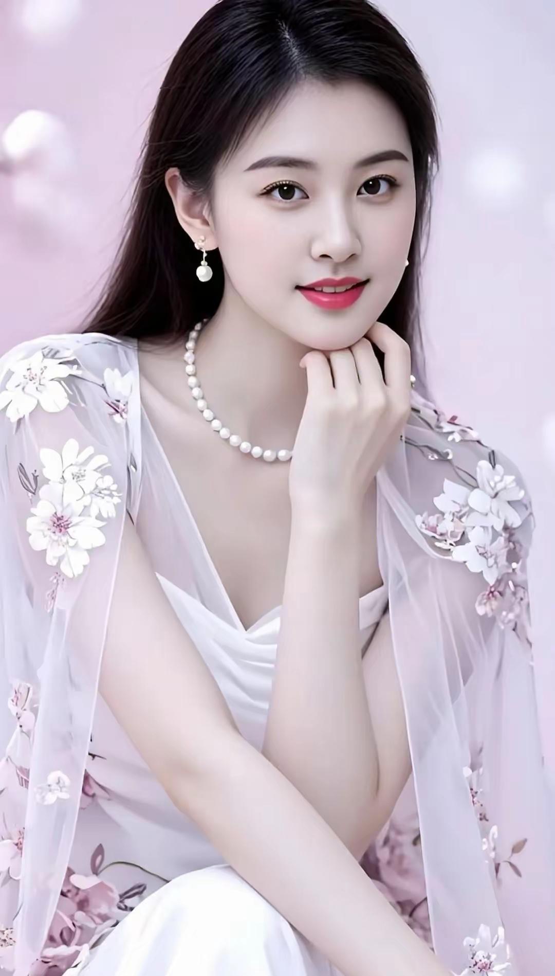 温柔粉嫩，梦幻少女风，优雅珍珠项链，甜美微笑