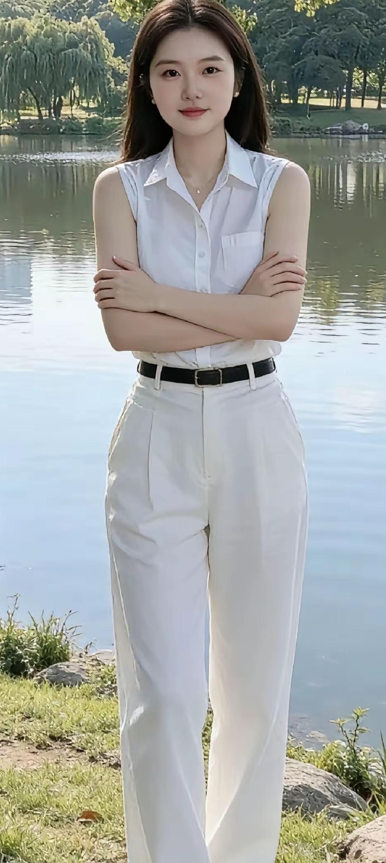 湖畔白衣人，清风拂面来。