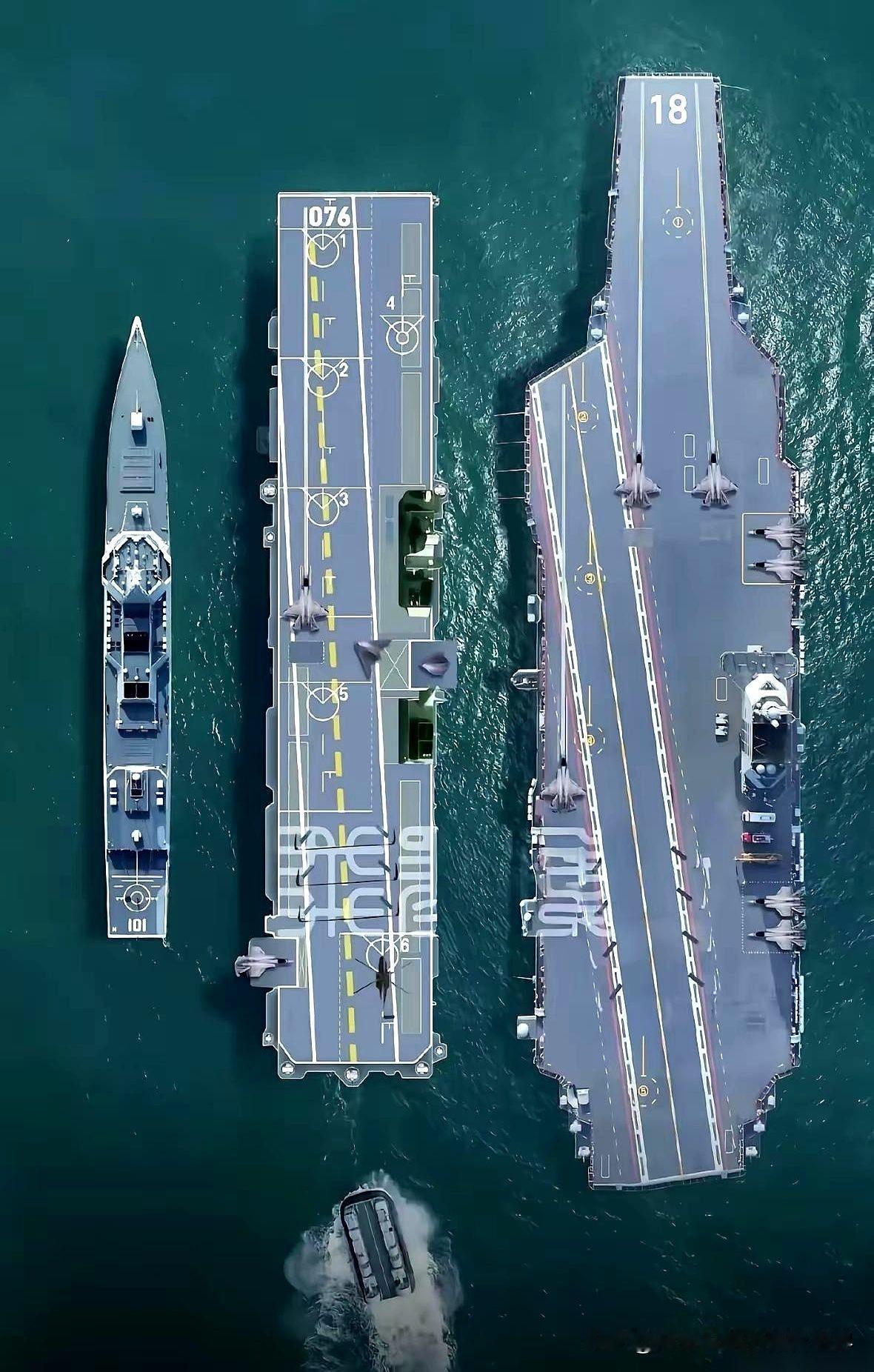 这些年一直听人说055万吨大驱多厉害，但是跟四川舰，福建舰放在一起，居然如此的“