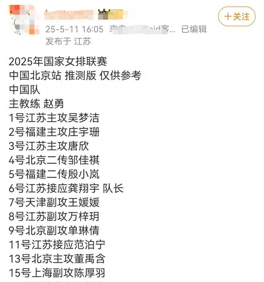北京站14人名单预测，中国女排可能是这个名单！主攻：吴梦洁、庄宇珊、董禹含、唐