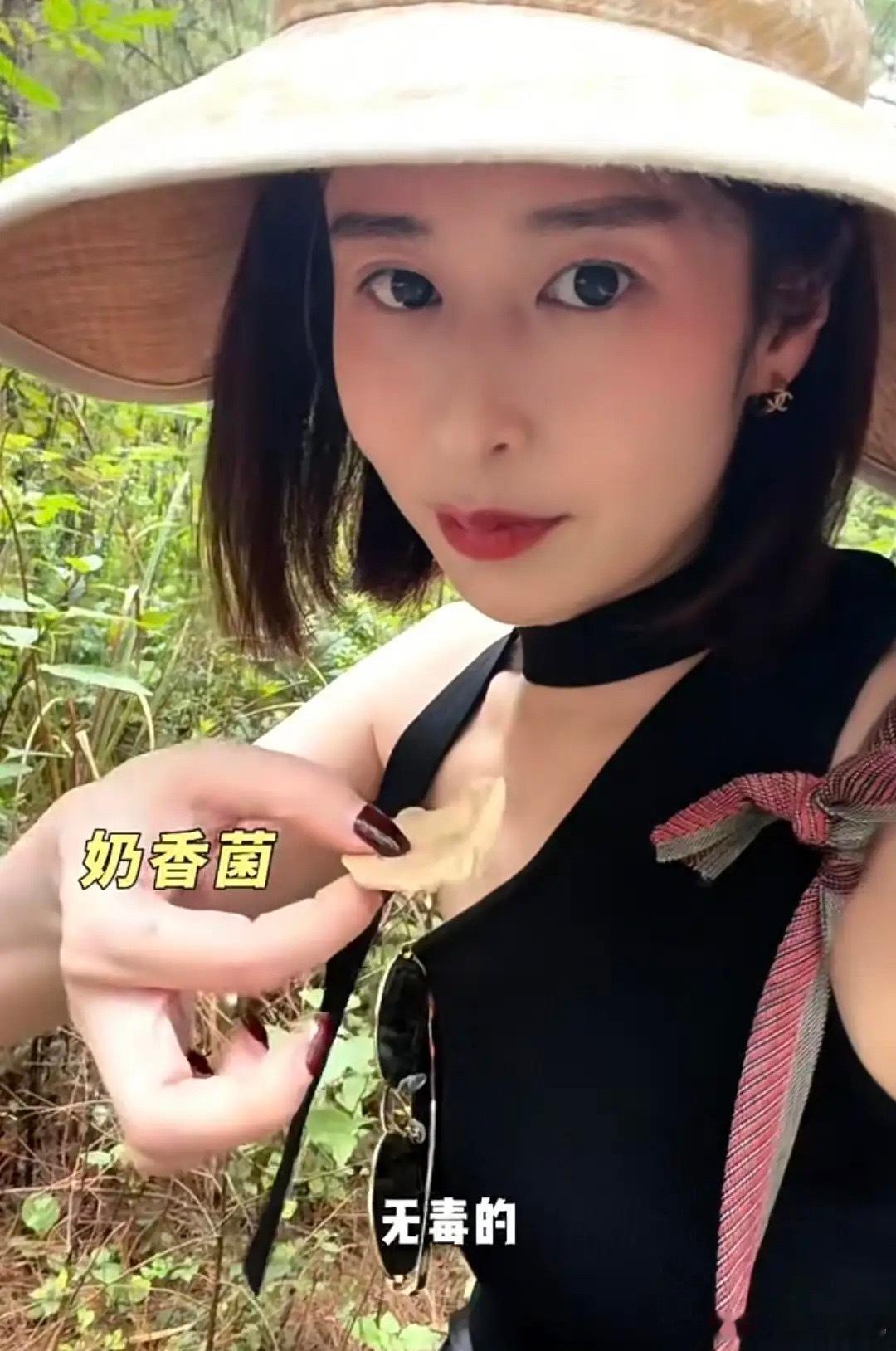 付辛博老婆和女儿在云南摘蘑菇，颖儿穿着无袖背心上山，肩膀胳膊都露着，一点不怕被蚊