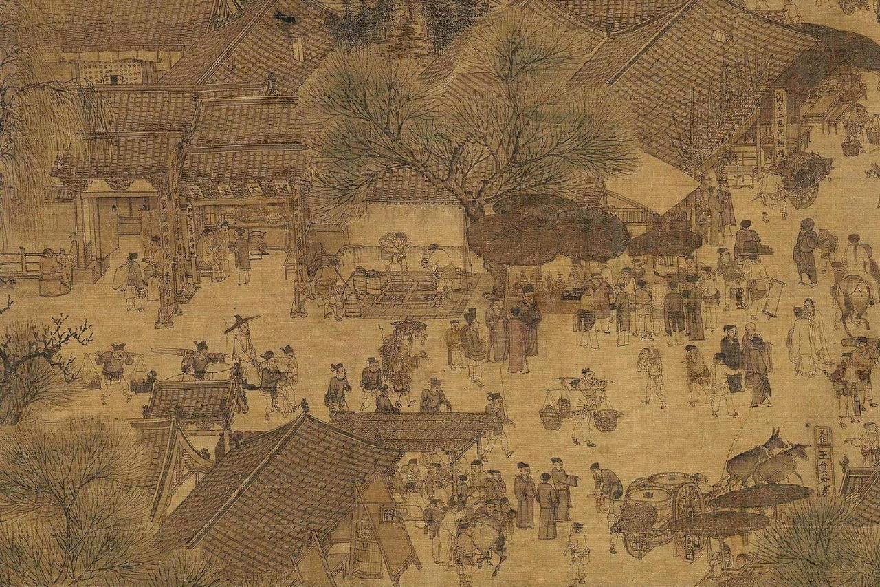 【墨色里的汴京，一眼千年的清明上河图】宋朝绢本人物画宋代画作清明上河图绢布