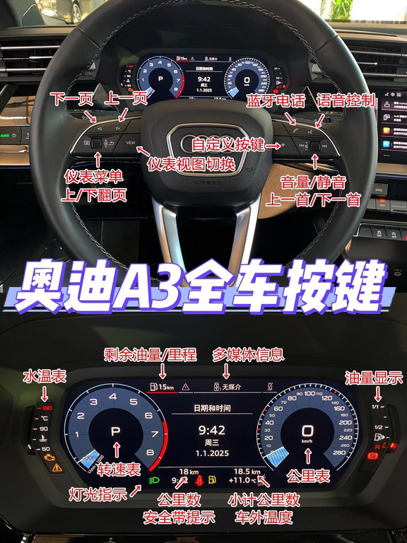 奥迪A3车主必存！🔍一分钟搞定全车按键！