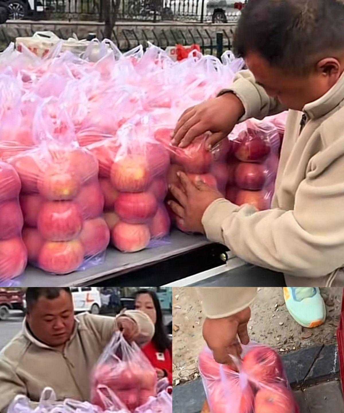 淄博苹果哥把苹果摆成小山，对着手机镜头直接喊价三块五一斤，不抹蜡不催熟，比超市便