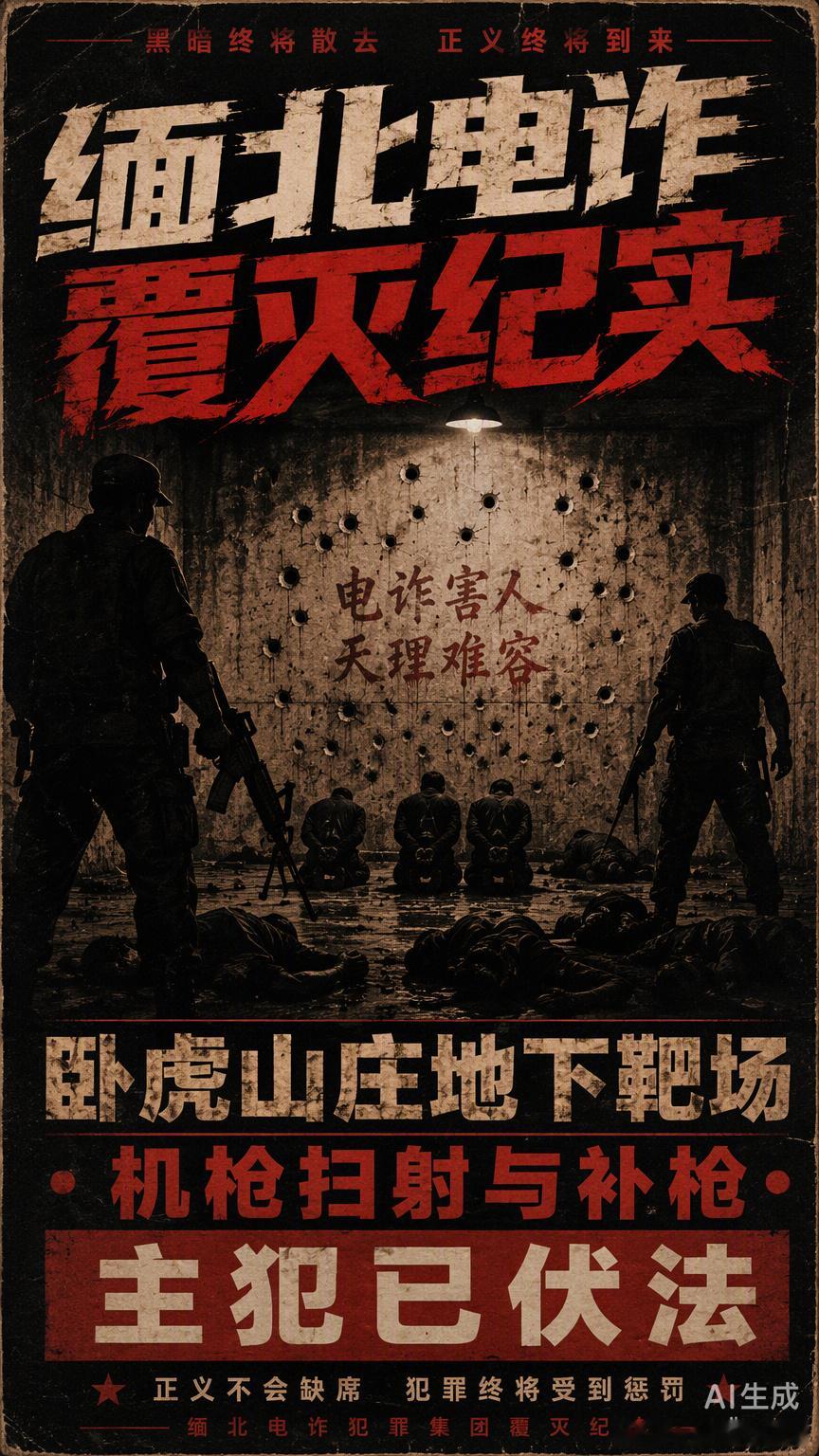 央视纪录片《缅北电诈覆灭纪实》撕开了卧虎山庄的遮羞布。那个不见阳光的地下靶场，墙面上密密麻麻的弹孔，