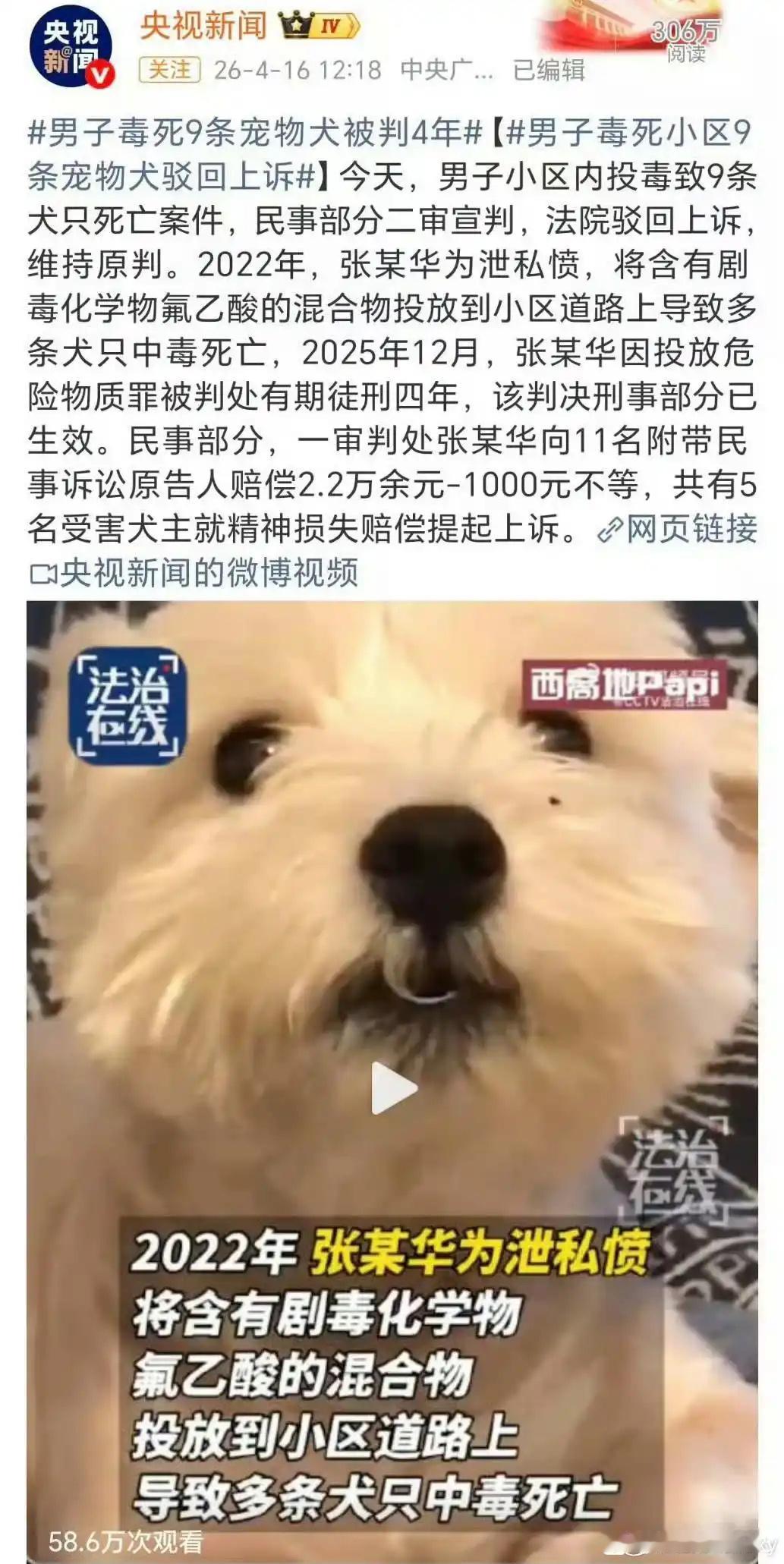 难绷。毒死狗，判四年。毒伤多人，判三年半。​​​
