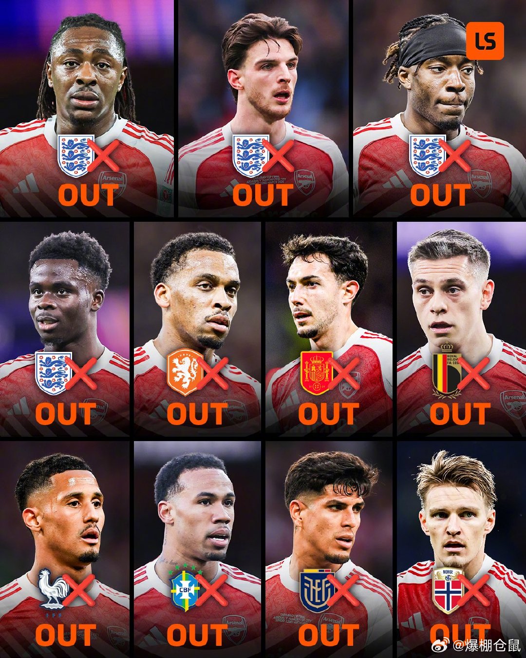 【又退一人】西班牙国家队宣布，苏比门迪右膝不适，退出本期国家队。阿森纳本次国际比