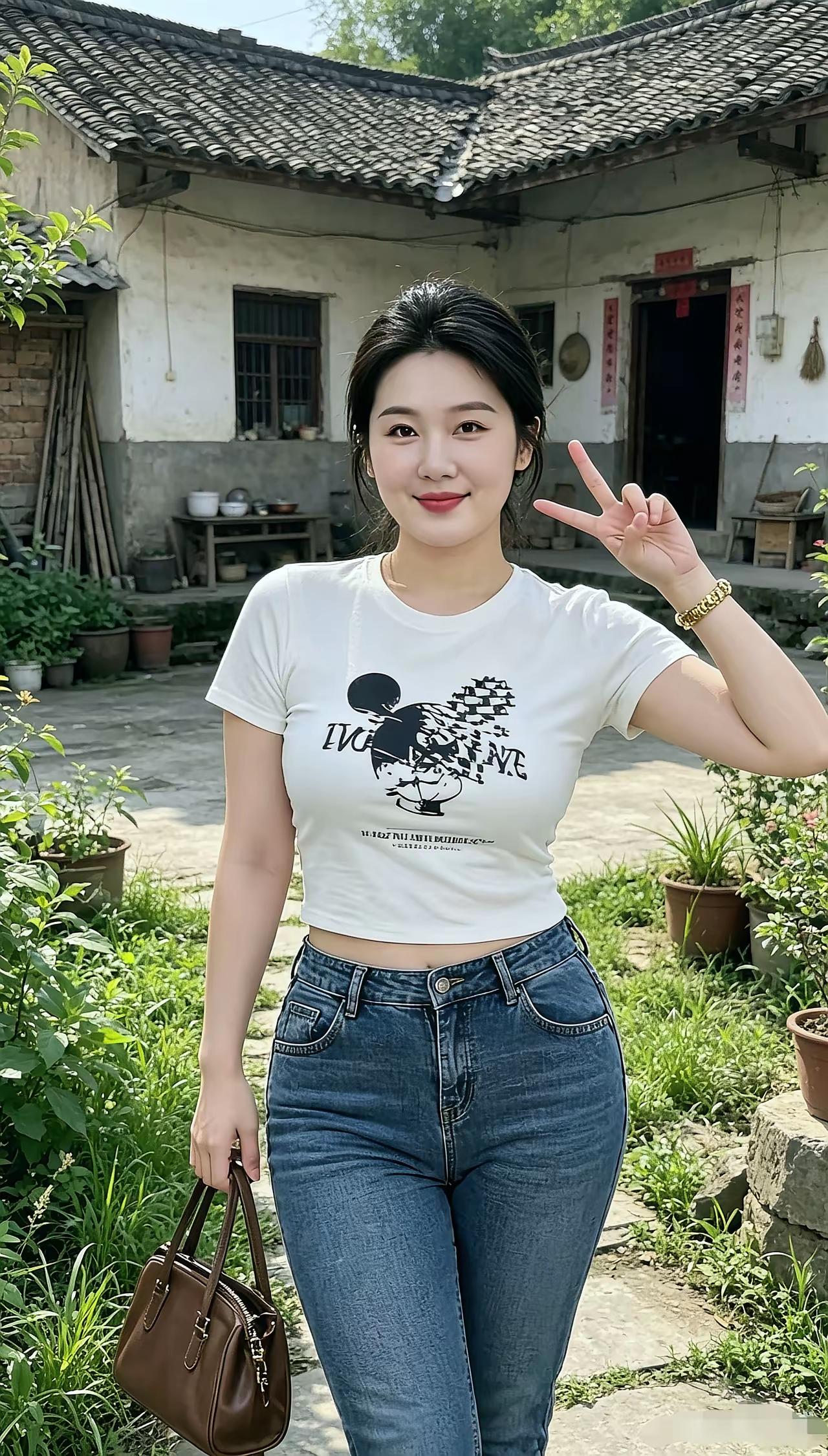 田园风穿搭指南：白色T恤+牛仔裤，轻松自在，享受美好时光！🌞💐👗