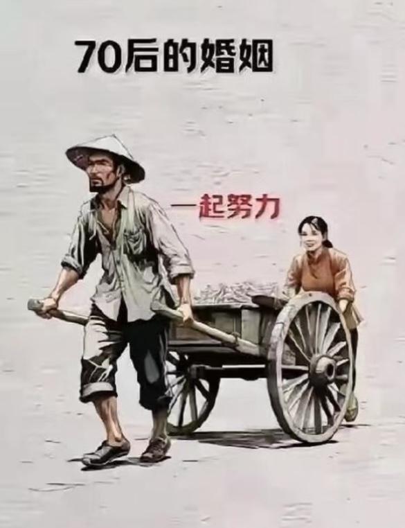 看到这个图片，感觉70后有点惨啊！我是80后，感觉婚姻生活还是符合图片的。不