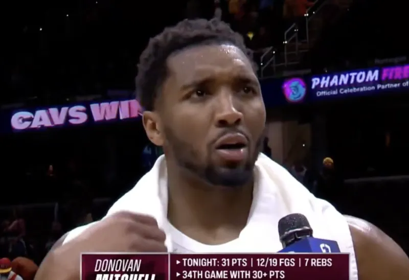 今天NBA常规赛骑士以122-116战胜老鹰赛后多诺万-米切尔战胜老鹰赛后采