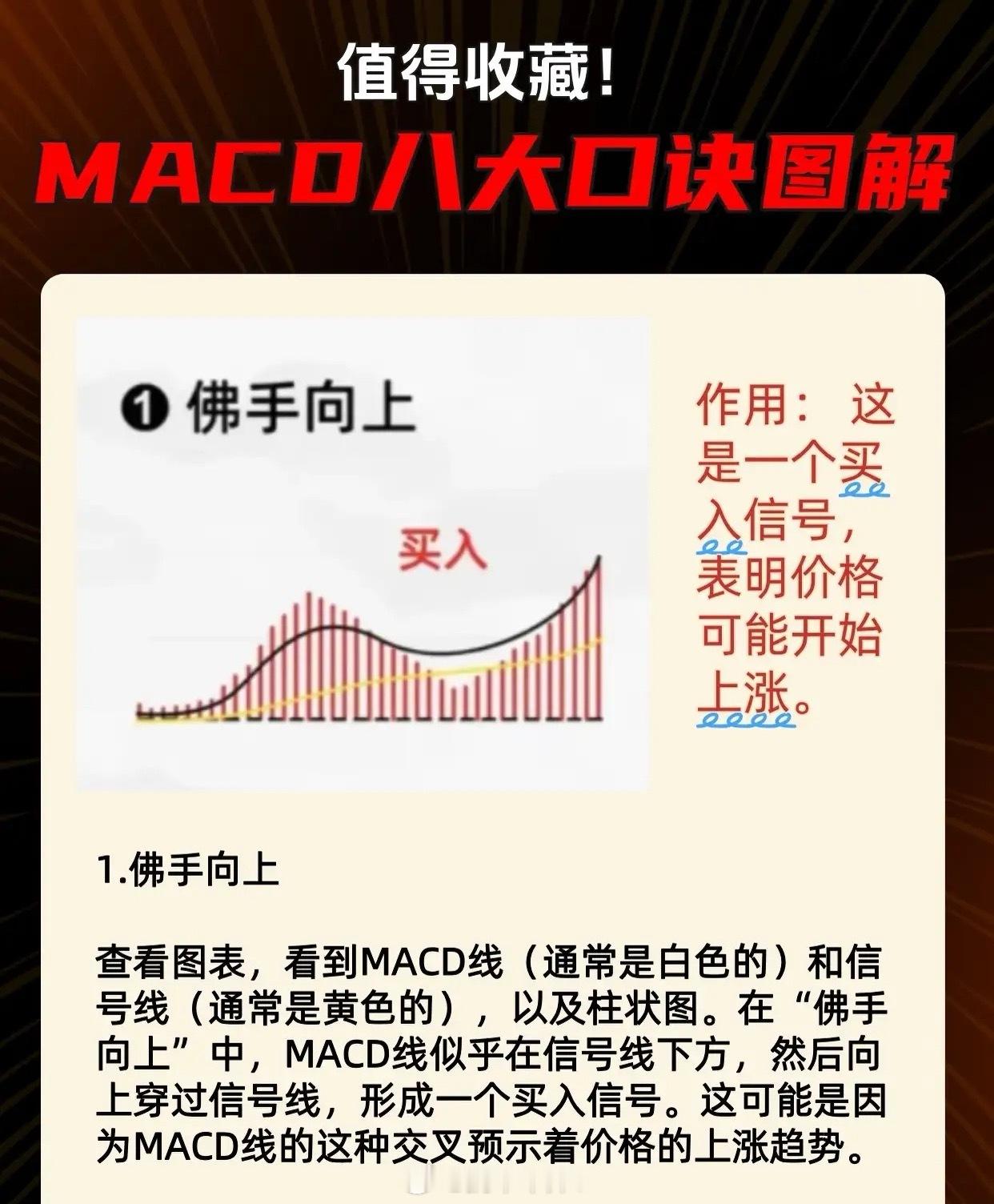 以下是对MACD技术分析教学图的核心内容总结，按形态分类归纳关键信息与操作信号：