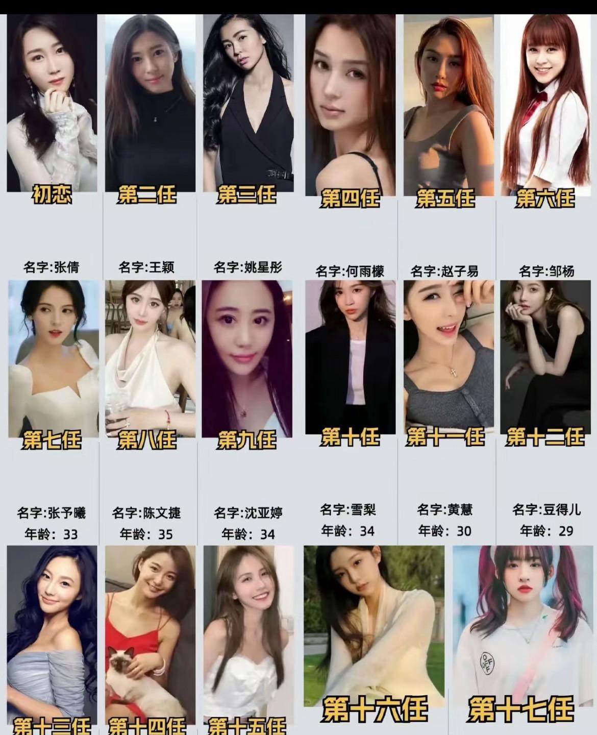哇！这都是王的前任吗他现在好像37了吧，有钱到处玩，还没有孩子。真羡慕这