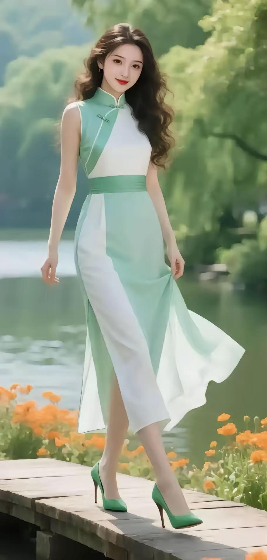 优雅漫步在湖畔，绿意盎然，花海相伴。