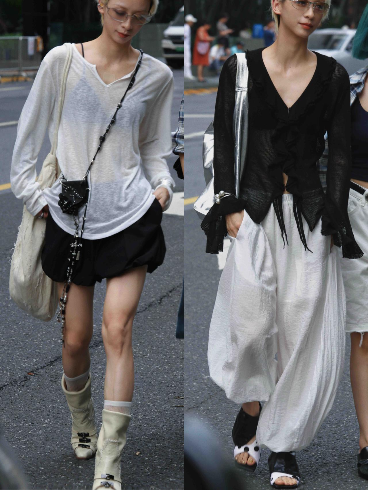 春夏这样穿，回头率超高呀！松弛感黑白穿搭自带清冷氛围感，薄透罩衫、垂感灯笼裤搭