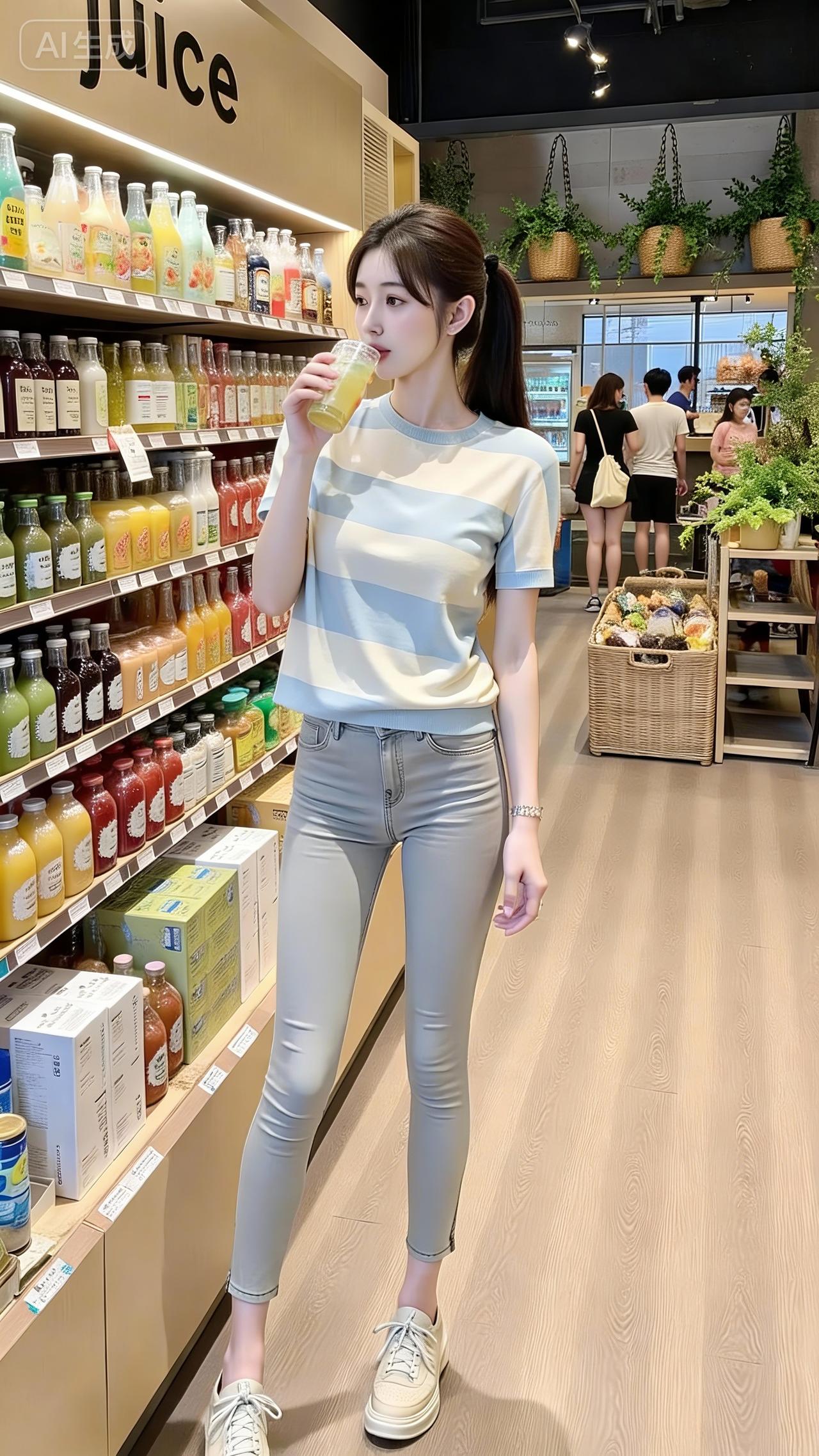 蓝白条纹毛衣+浅灰牛仔=超市里的氧气甜妹🌿浅蓝牛仔套装牛仔毛衣穿搭蓝格子裤