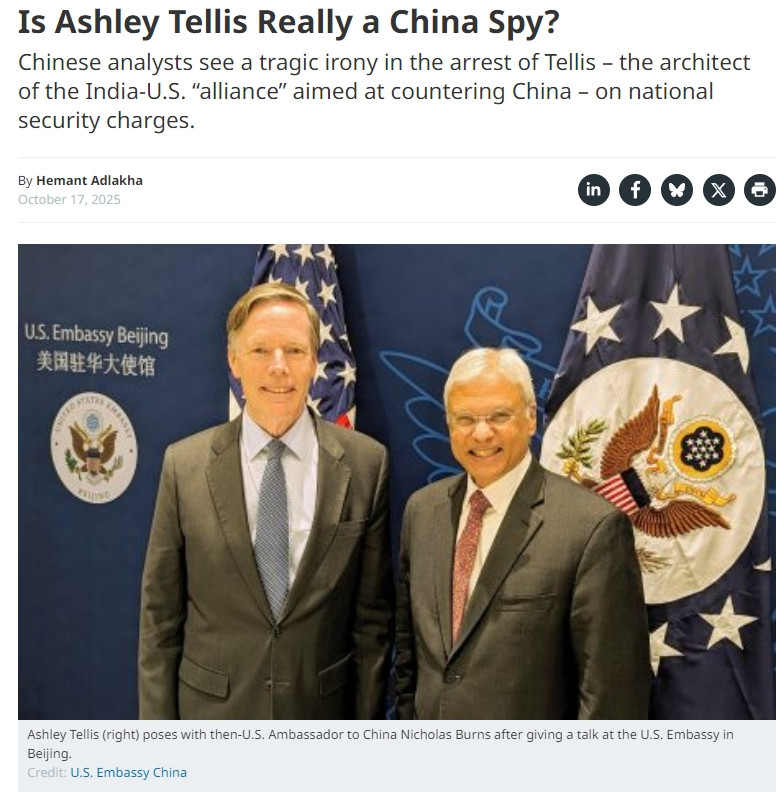 出怪事了，疯狂挺印的美籍印度人AshleyTellis，反被印度舆论指控是“中