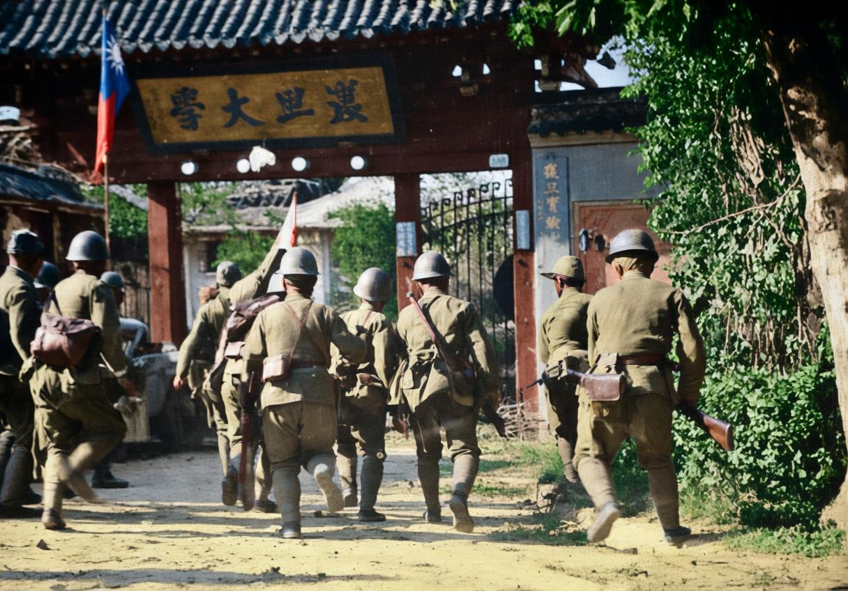 1937年11月，淞沪会战上海沦陷，侵华日军武装闯入上海复旦大学江湾校区校门的罪
