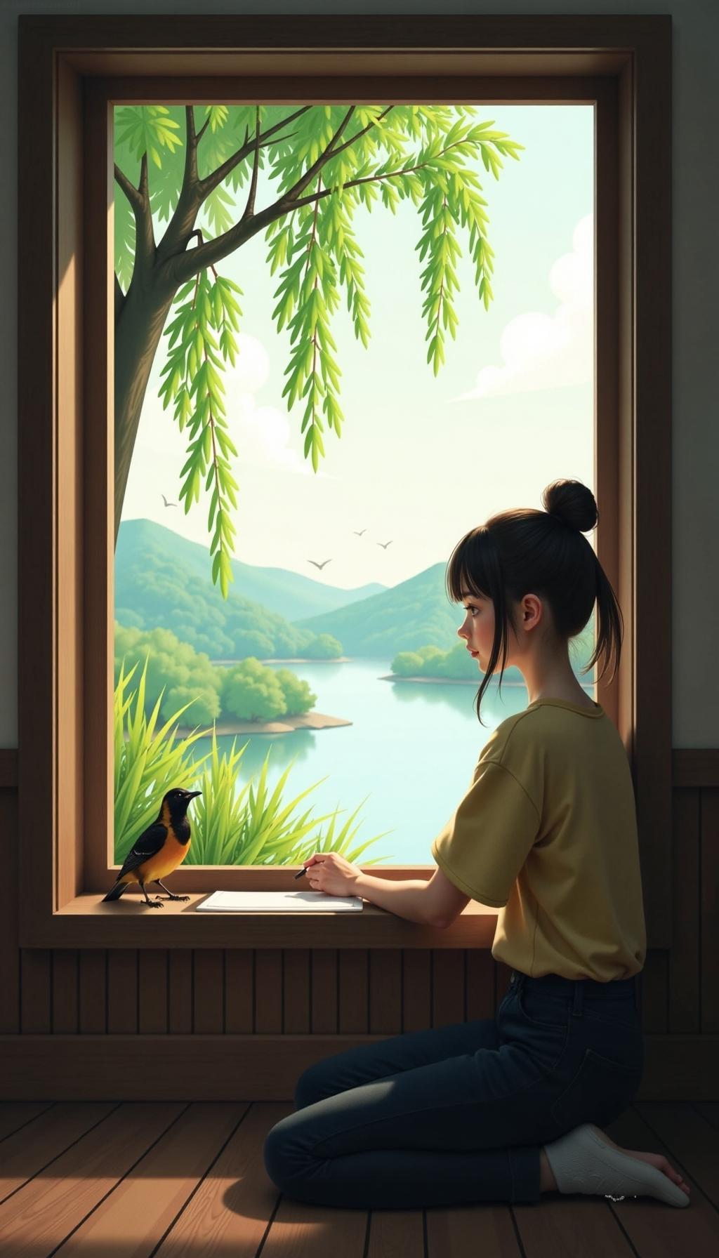 七律·春窗遣兴小窗闲坐听莺啼，柳色新匀绿满堤。风卷残云归远岫，雨余芳草接