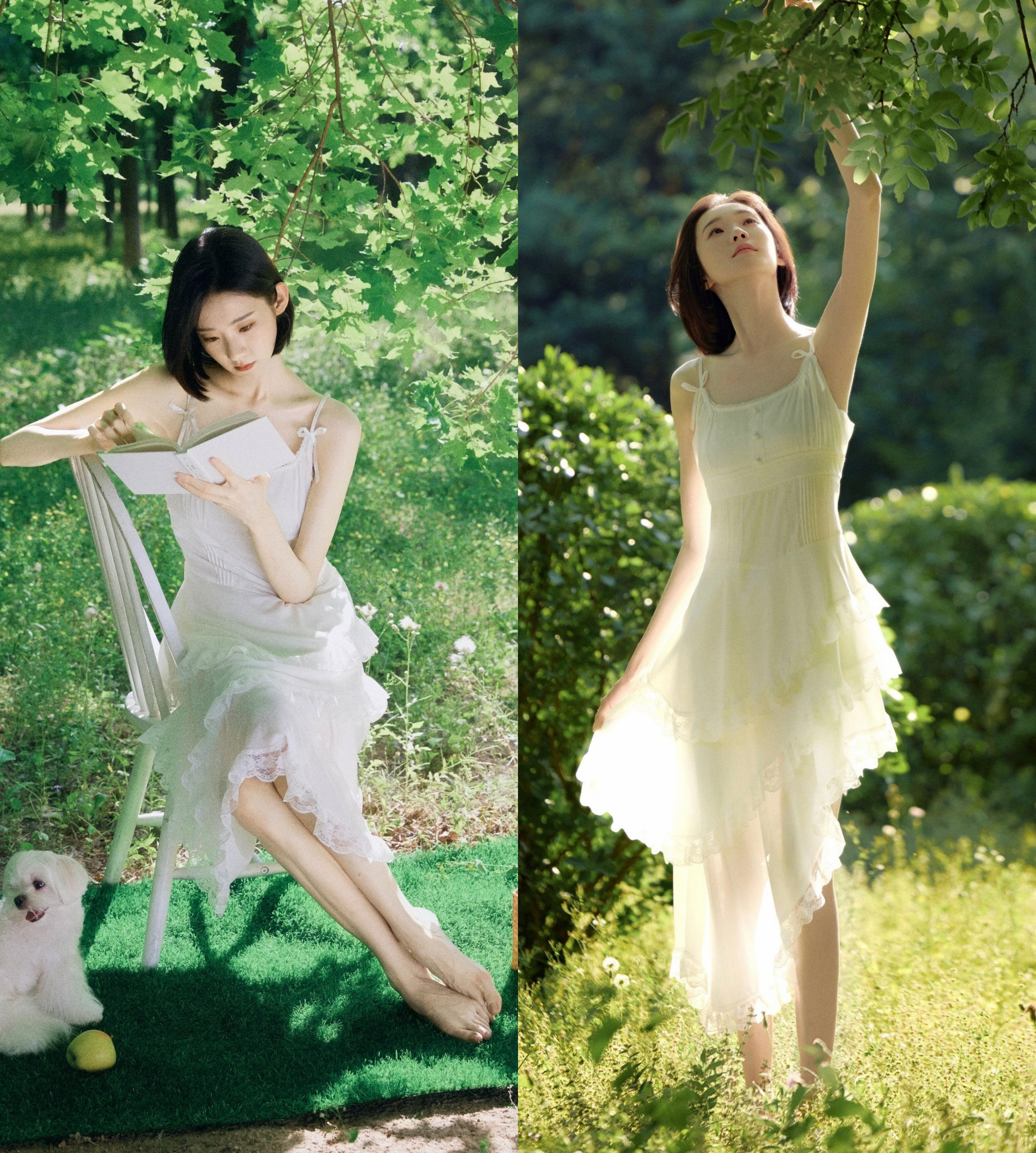 张艺凡夏日写真壁纸，白裙美腿少女感。张艺凡