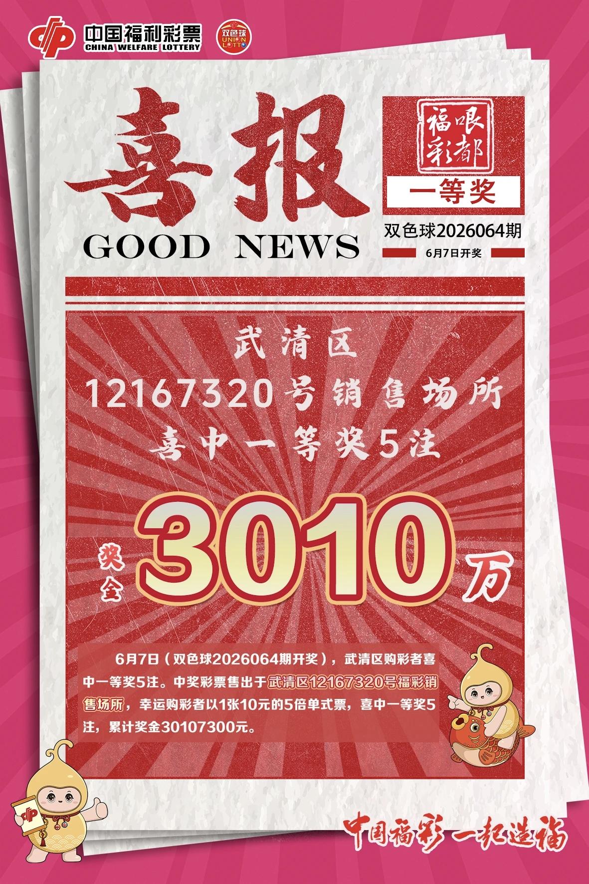 确实是这样，主任要让你中，你不用买太多，就一注号码就中3000万！这位天津的彩民