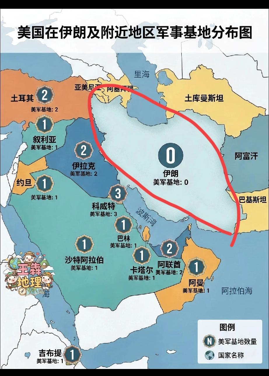 一眼看懂！美国如何把伊朗“围”在中心？🌍在军事上，美以还联合对伊朗发动袭