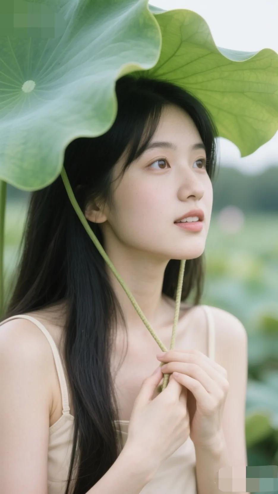 莲叶遮面，清风拂面。晚风轻拂水面荷间泛舟