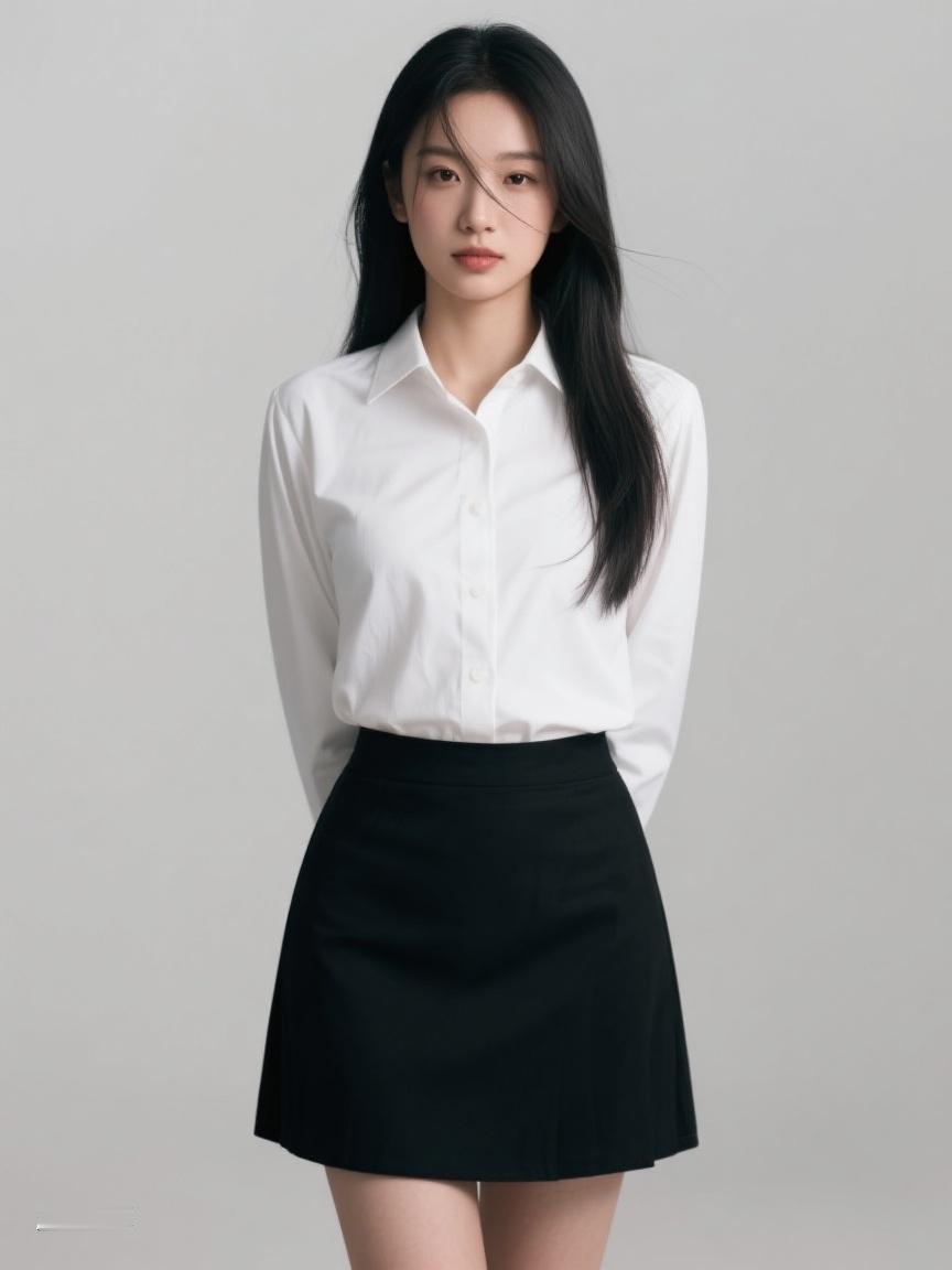 AI妙生图白衬衫黑短裙，简洁里藏着别样韵味，如生活，素净处亦有深意✨