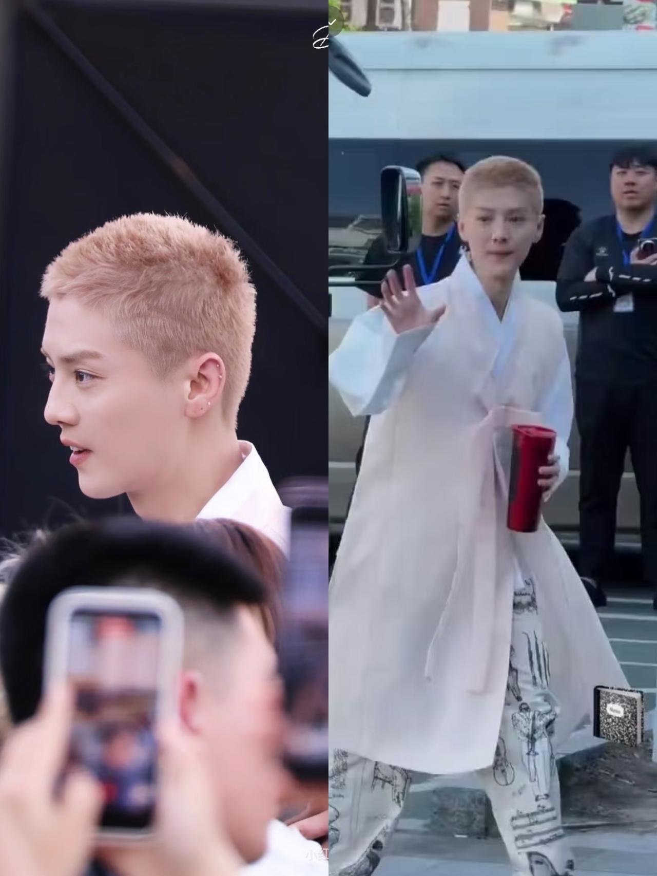 一个男明星，因为常年漂染，发质坏了。他去剃了个寸头。就这么个事。