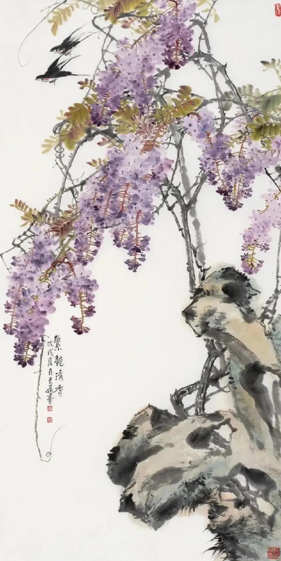 鲜花果实皆过客唯有自己永相随静下来时要和自己对对话聊聊天乙巳年春花鸟画推