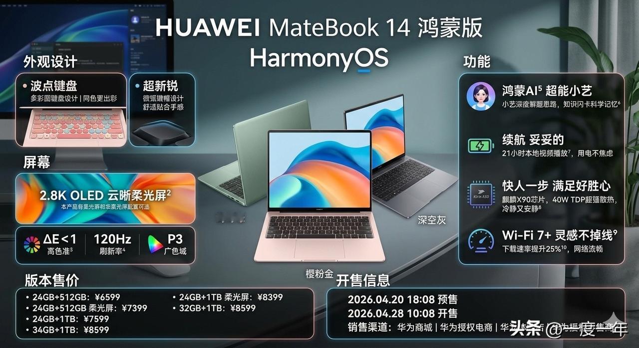 这次的MateBook14鸿蒙版直接用上了麒麟X90芯片和纯血鸿蒙系统，流畅度