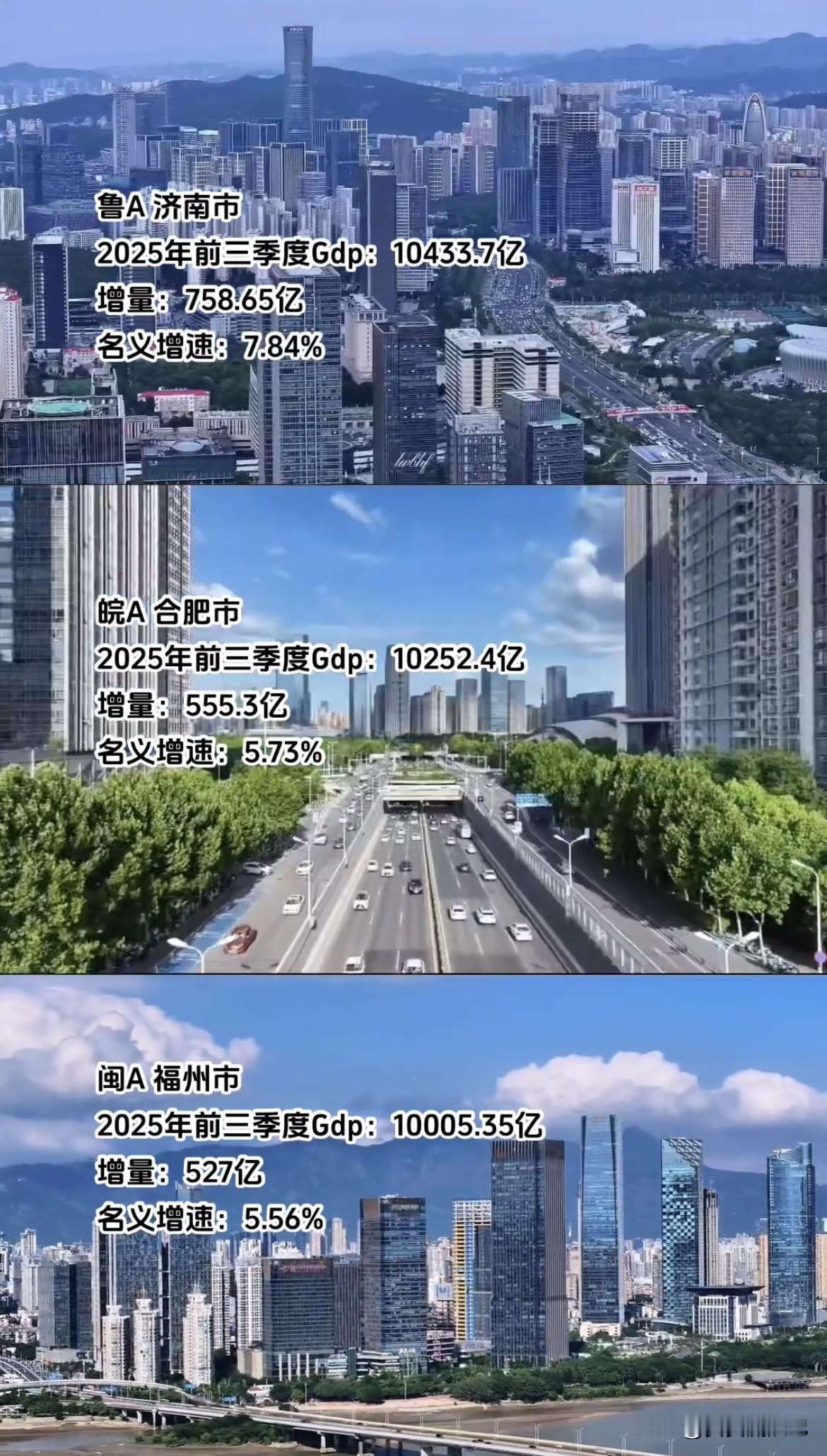 2025年前三季度济南、合肥、福州的GDP数据都出来了。济南GDP达10433.