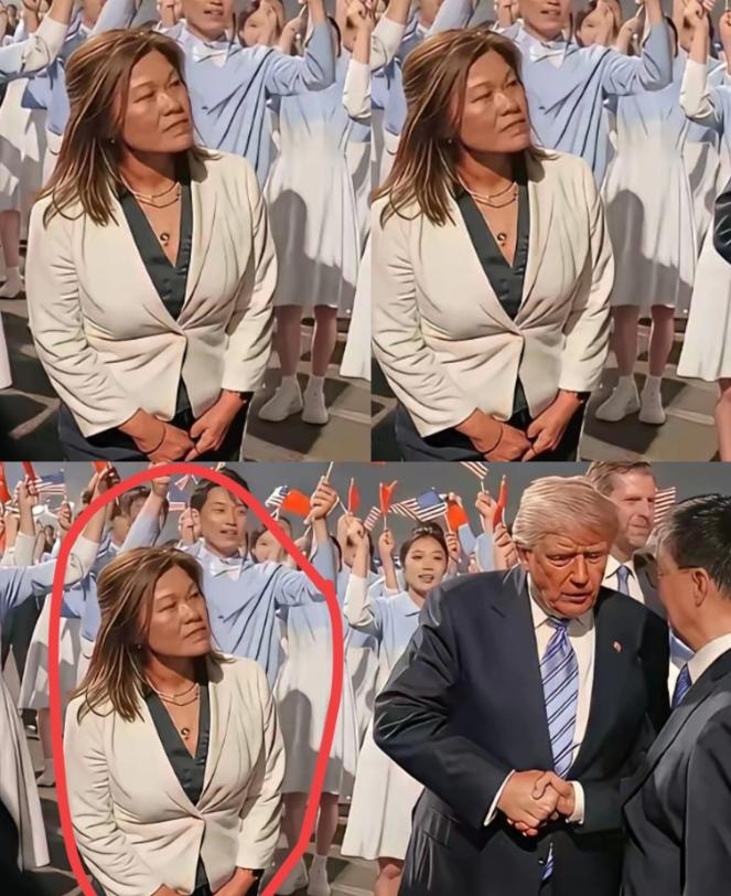 美方随行翻译的穿搭，属实让人有点意外。同样是重要外事场合，特朗普一身西装革履，正